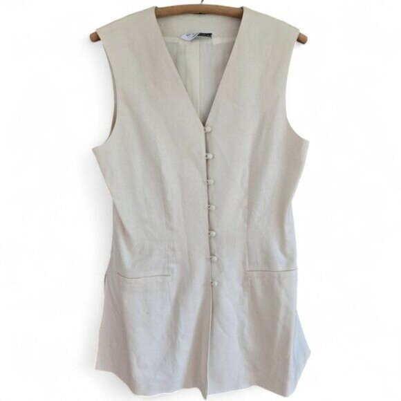 Laura Ashley Jackets & Blazers - Vintage Laura Ashley Size 8 Womens Linen Blend Buttoned Vest Top Ivory